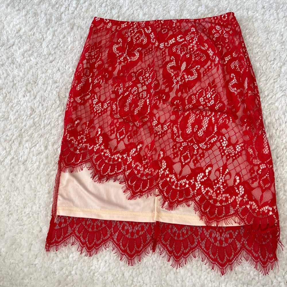 Missguided Vibrant Red Lace Skirt